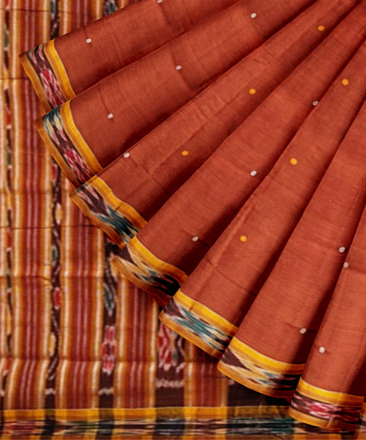 Rust yellow cotton handwoven nuapatna saree
