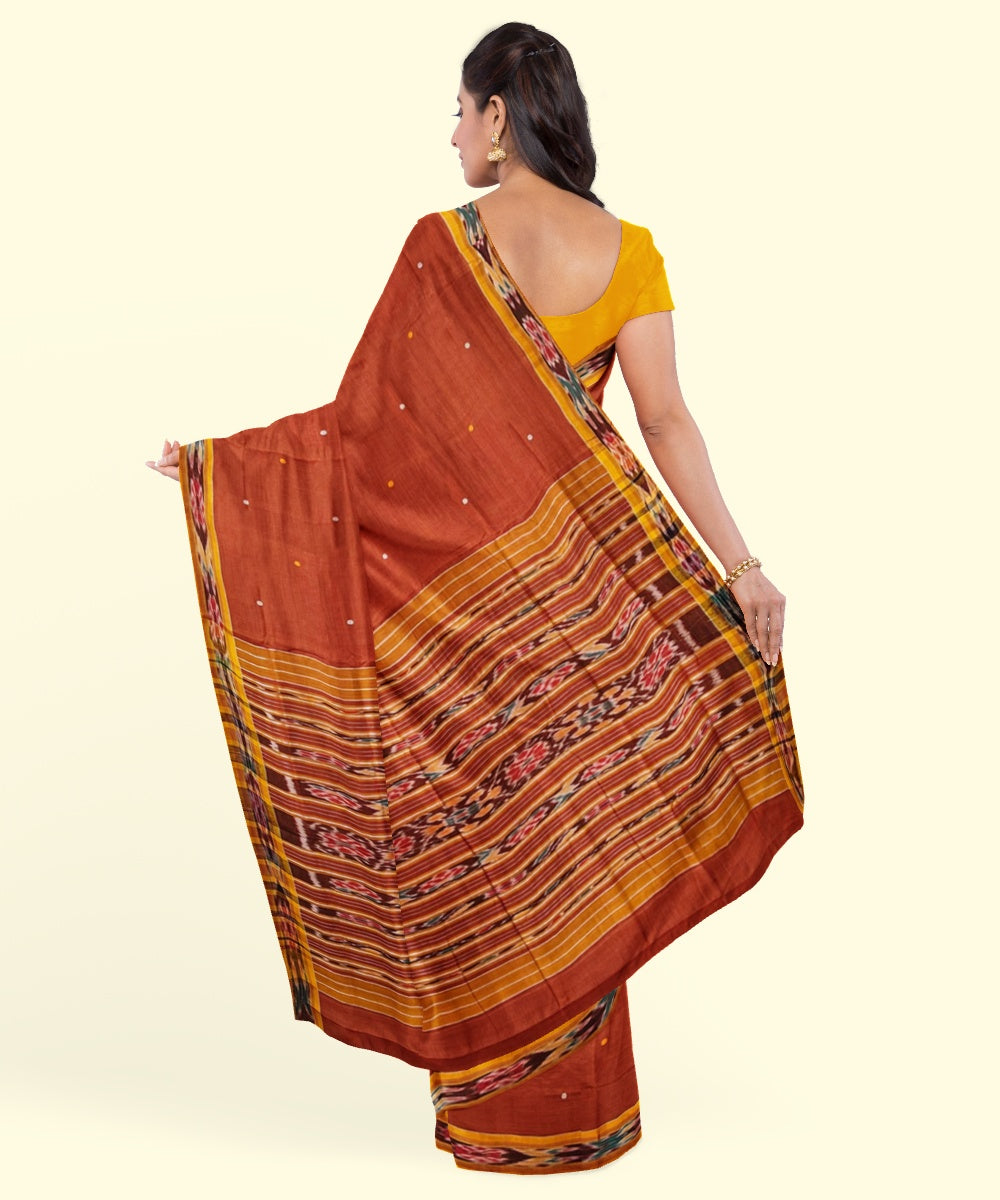 Rust yellow cotton handwoven nuapatna saree