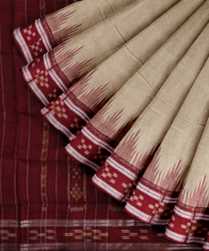 Beige maroon cotton handwoven nuapatna saree