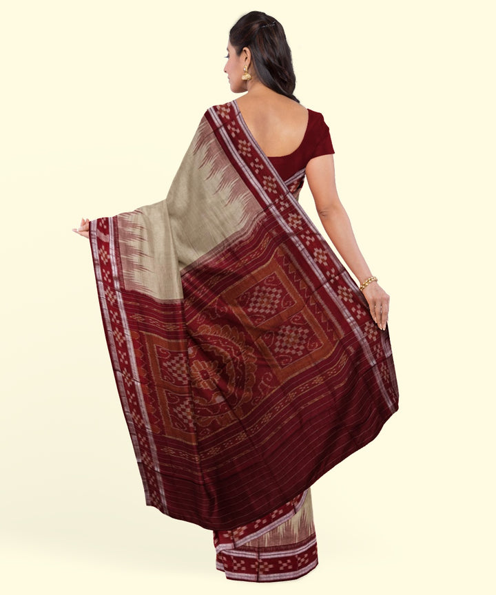 Beige maroon cotton handwoven nuapatna saree