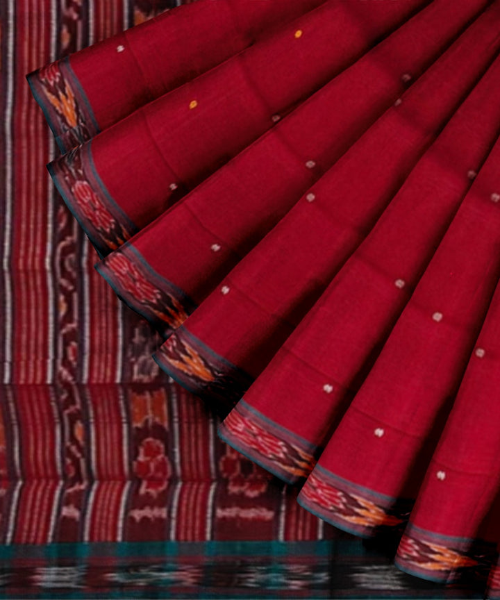Red green cotton handwoven nuapatna saree