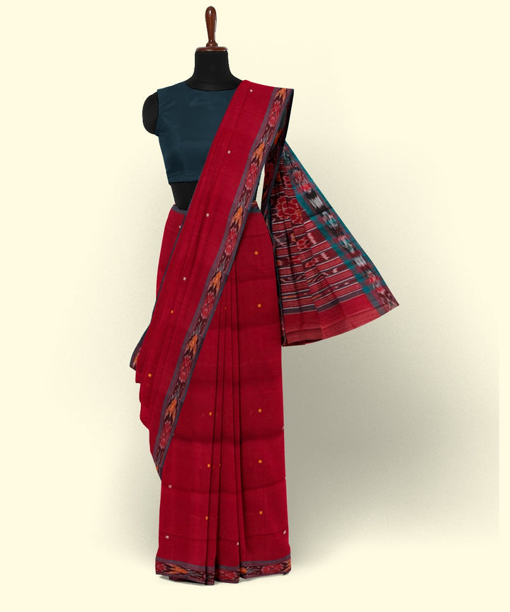 Red green cotton handwoven nuapatna saree