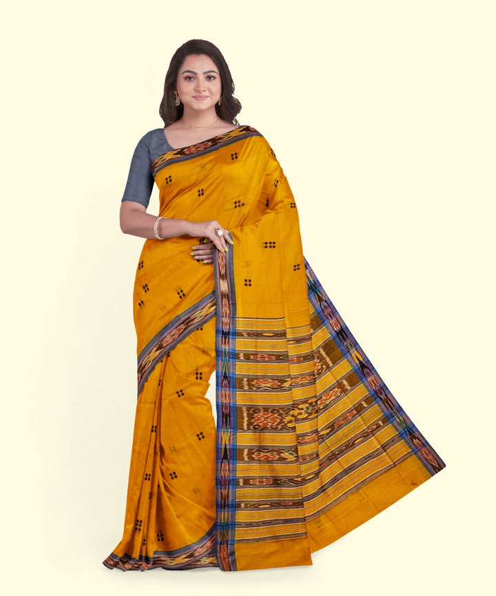 Yellow black cotton handwoven nuapatna saree
