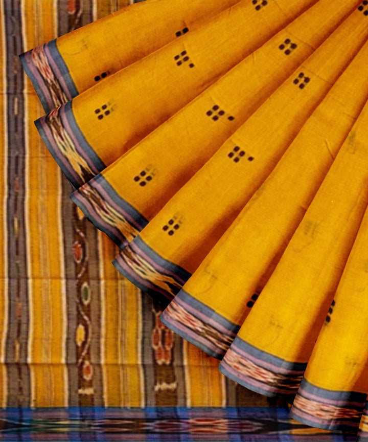 Yellow black cotton handwoven nuapatna saree