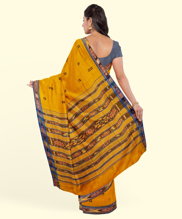 Yellow black cotton handwoven nuapatna saree