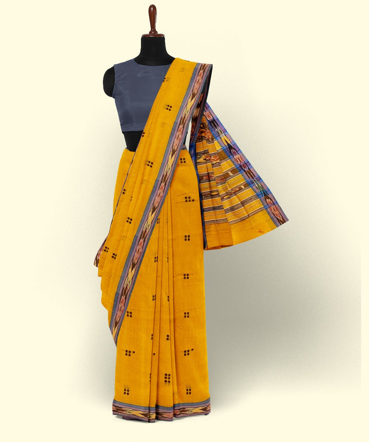 Yellow black cotton handwoven nuapatna saree