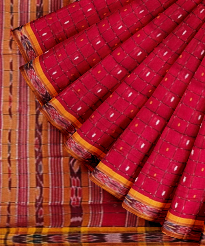Red yellow cotton handwoven nuapatna saree