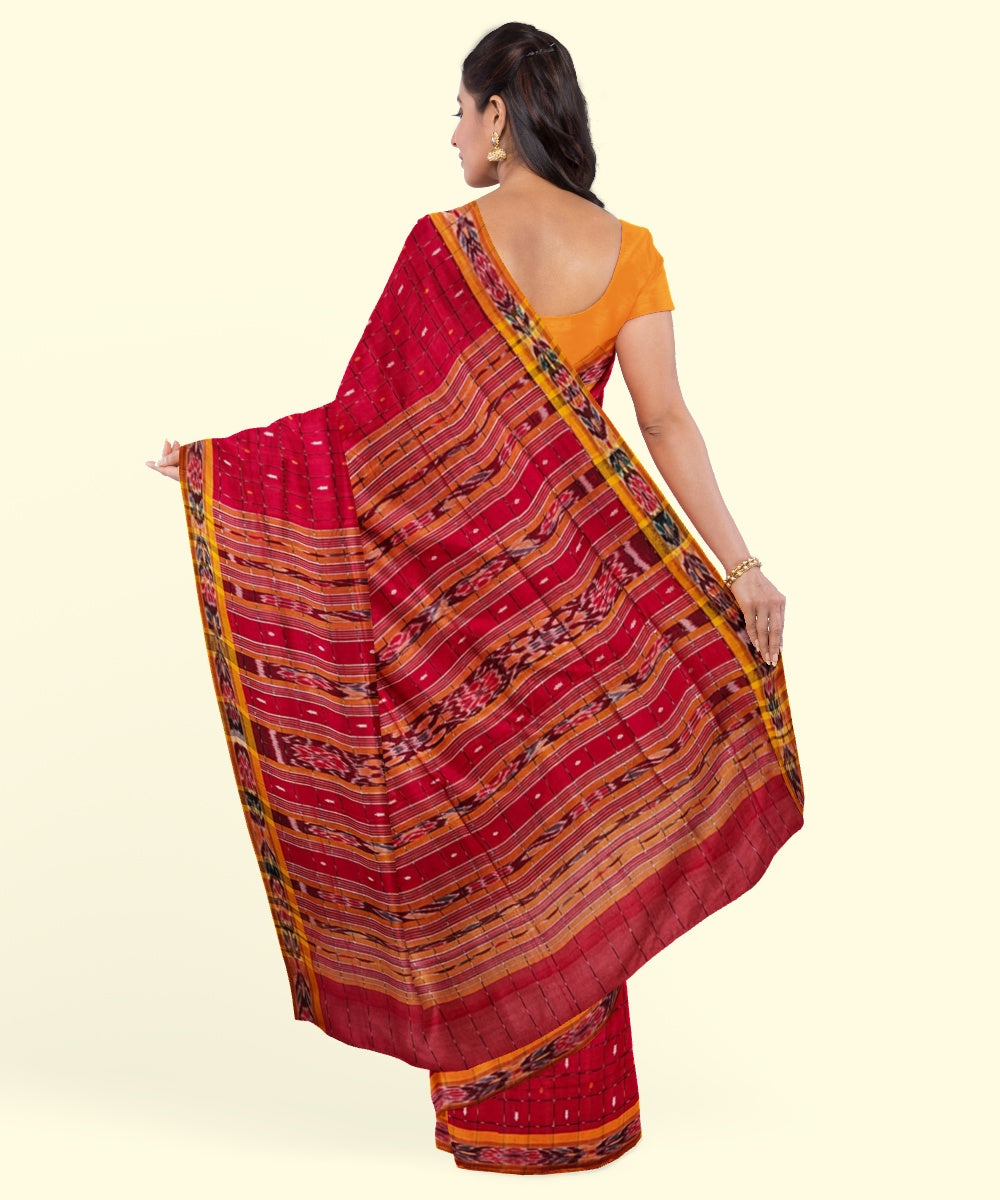 Red yellow cotton handwoven nuapatna saree
