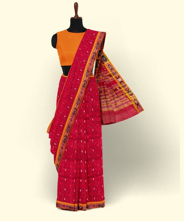 Red yellow cotton handwoven nuapatna saree