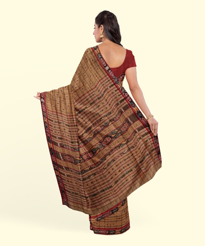 Beige checked cotton handwoven nuapatna saree