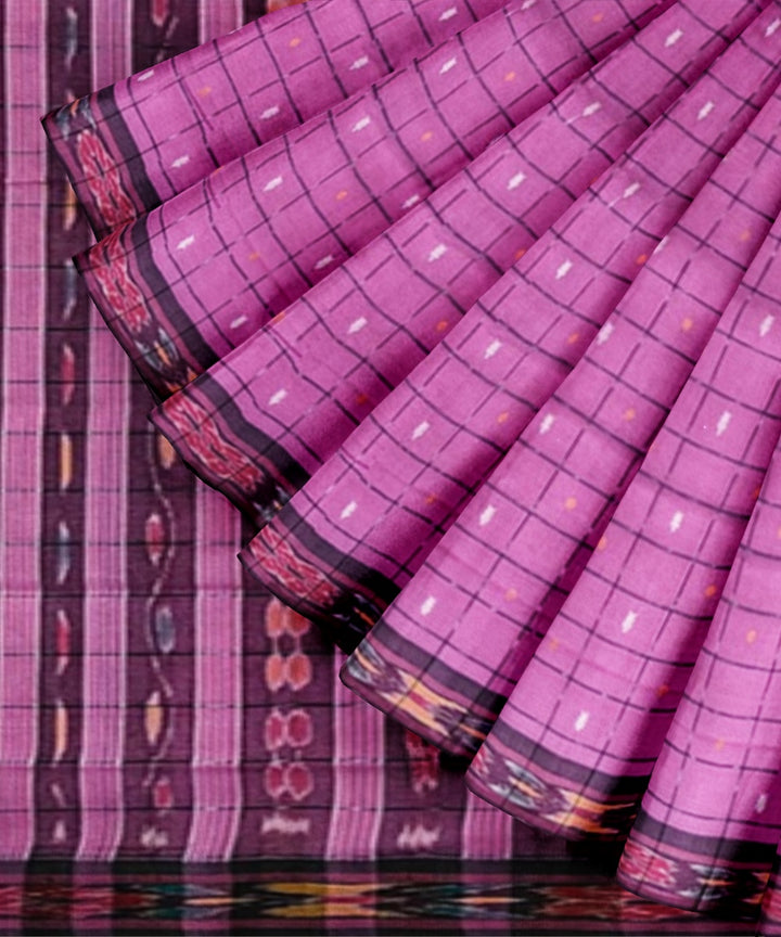 Pink checked cotton handwoven nuapatna saree