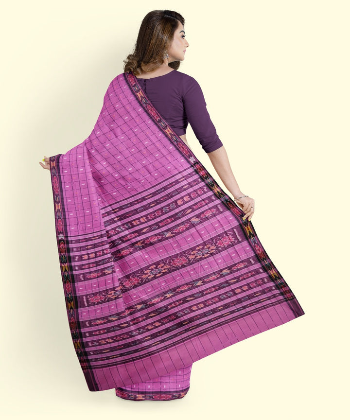 Pink checked cotton handwoven nuapatna saree