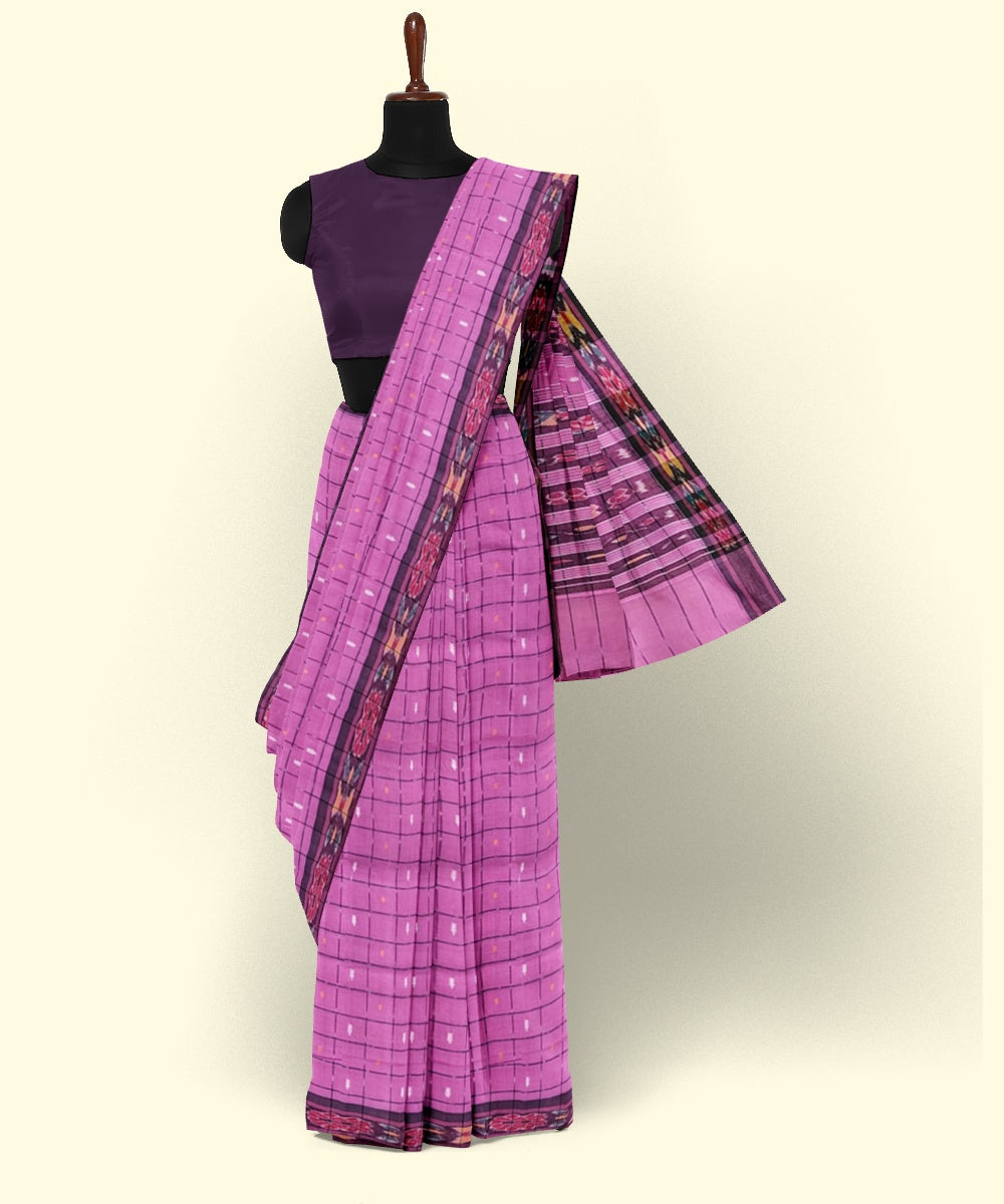 Pink checked cotton handwoven nuapatna saree