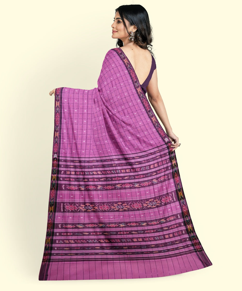Pink checked cotton handwoven nuapatna saree