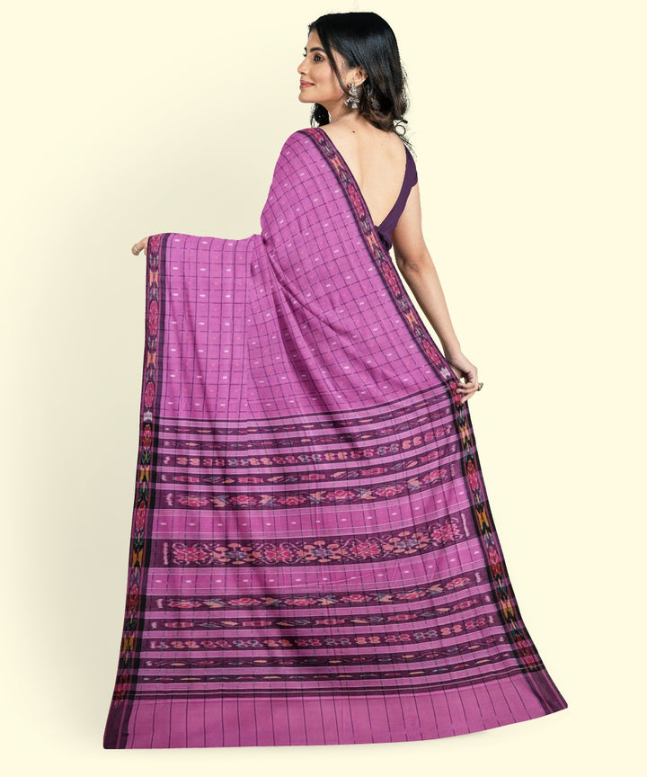 Pink checked cotton handwoven nuapatna saree