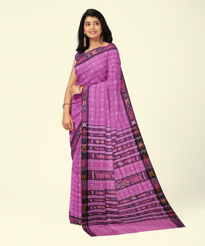 Pink checked cotton handwoven nuapatna saree