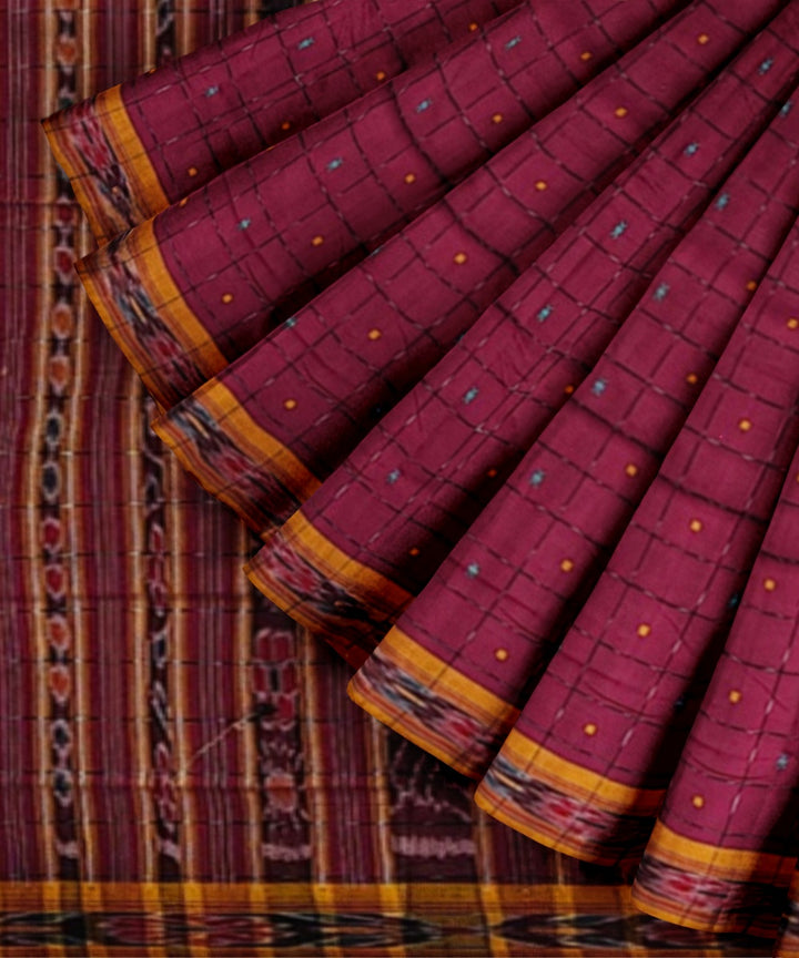 Purple checked handwoven cotton nuapatna saree
