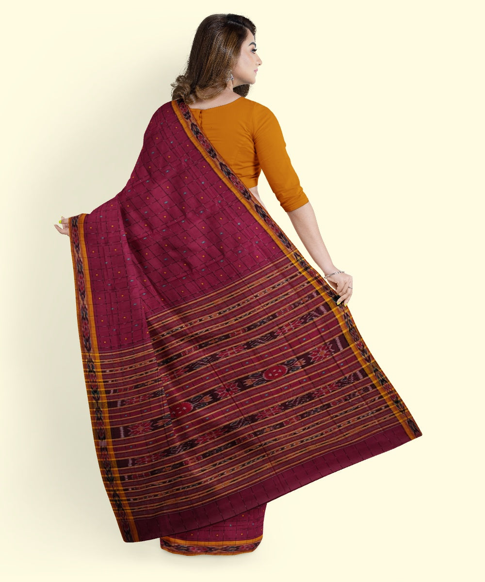 Purple checked handwoven cotton nuapatna saree
