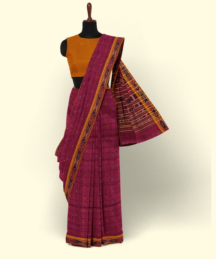 Purple checked handwoven cotton nuapatna saree