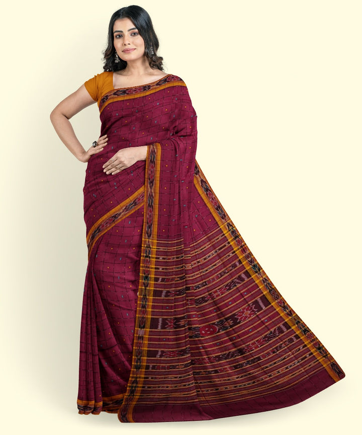 Purple checked handwoven cotton nuapatna saree