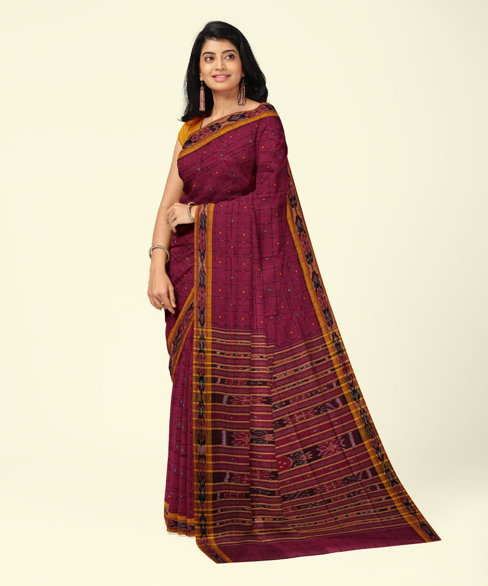 Purple checked handwoven cotton nuapatna saree