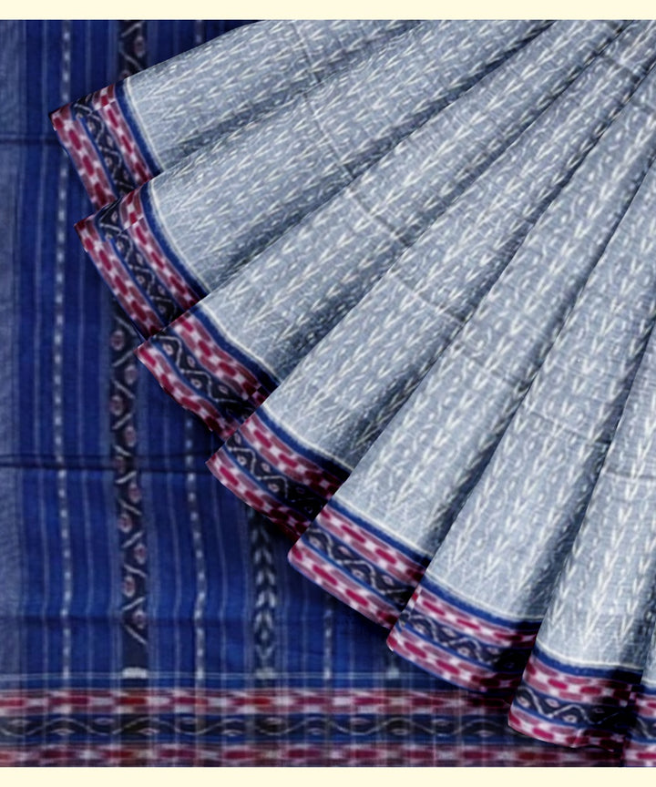 Grey navy blue cotton handwoven sambalpuri saree