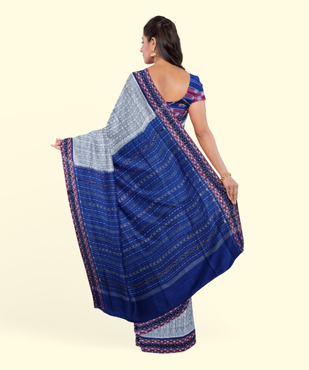 Grey navy blue cotton handwoven sambalpuri saree