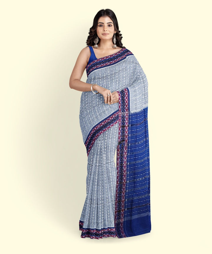 Grey navy blue cotton handwoven sambalpuri saree