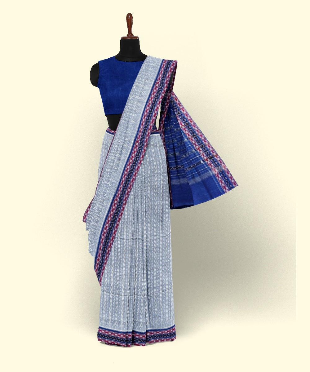Grey navy blue cotton handwoven sambalpuri saree