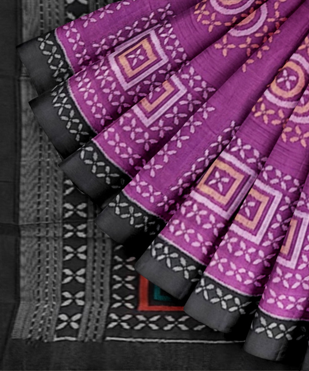 Purple black cotton handwoven sambalpuri saree