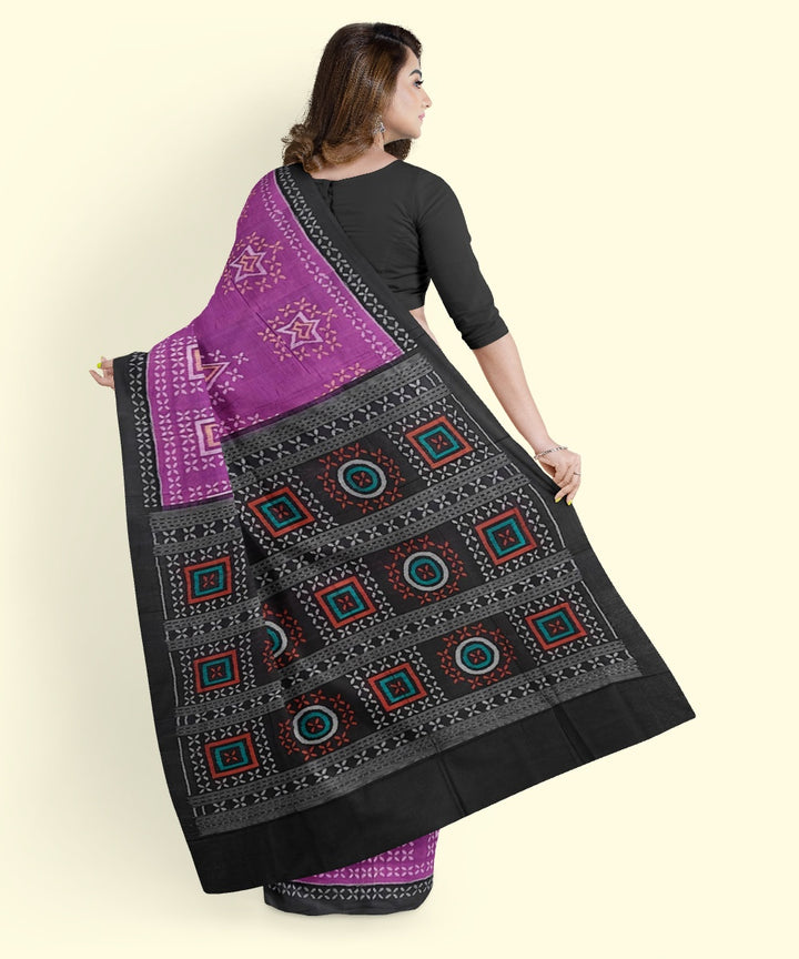 Purple black cotton handwoven sambalpuri saree
