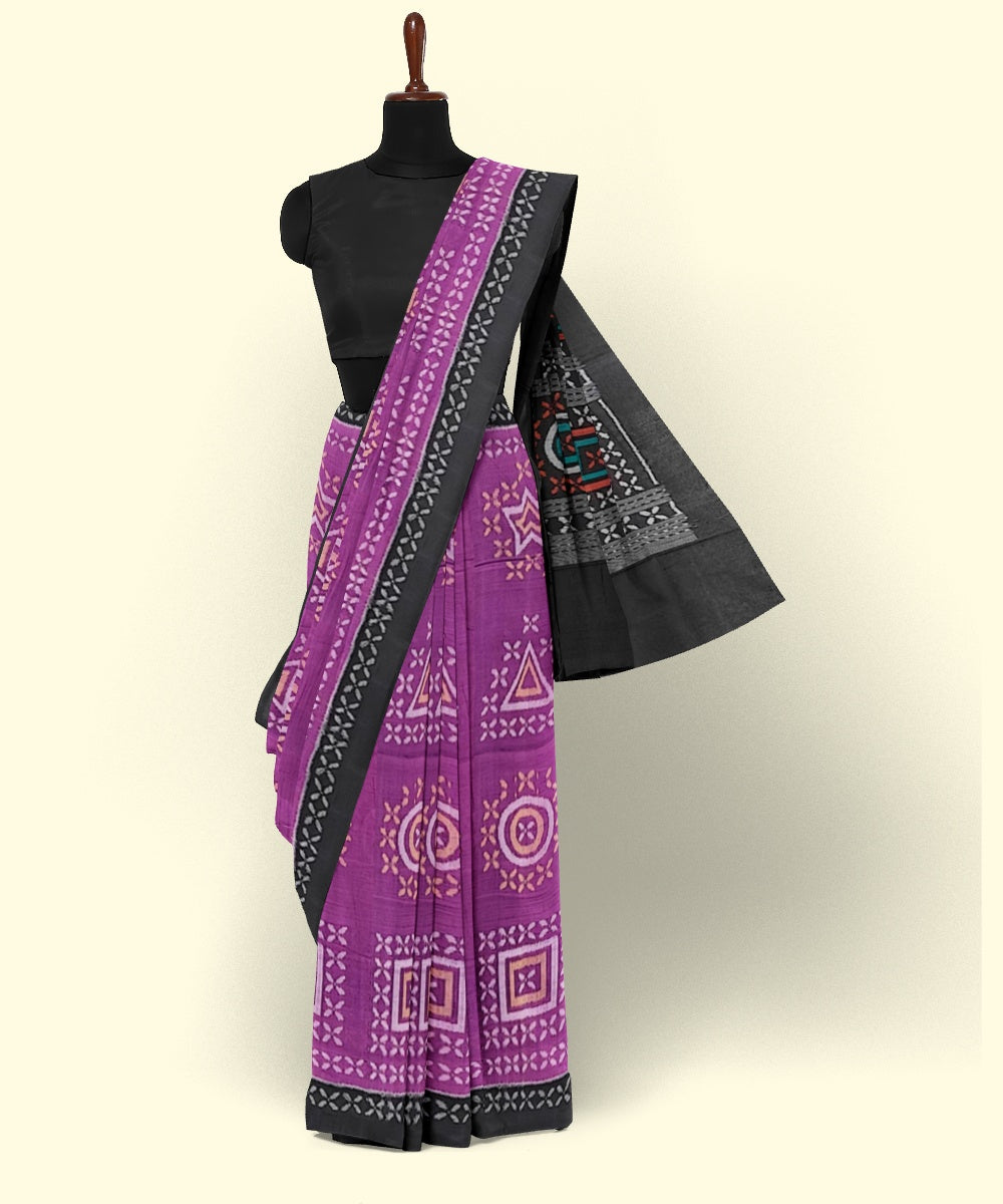 Purple black cotton handwoven sambalpuri saree