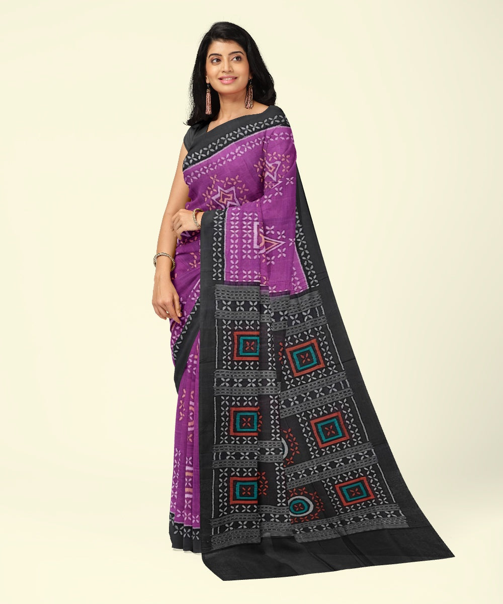 Purple black cotton handwoven sambalpuri saree