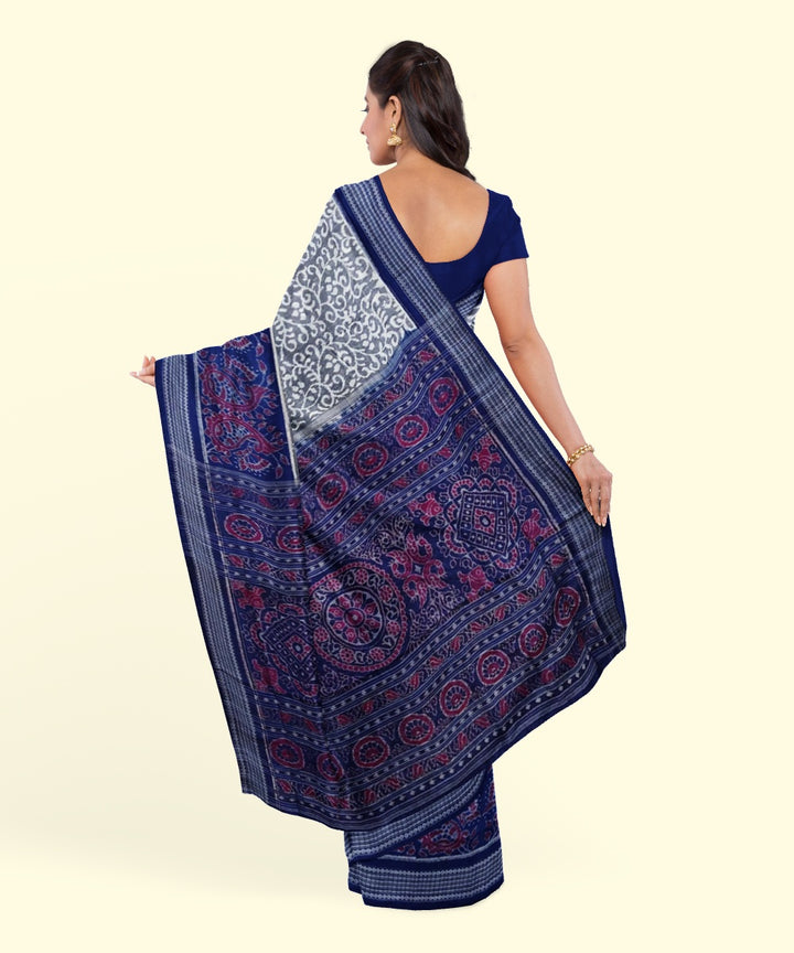 Grey blue cotton handloom sambalpuri saree