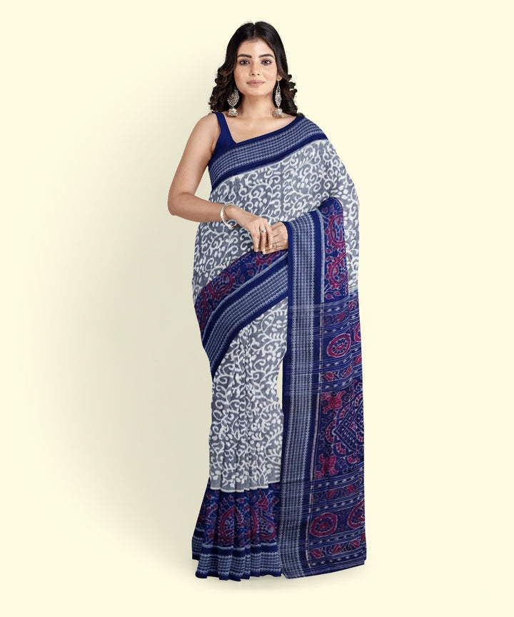 Grey blue cotton handloom sambalpuri saree