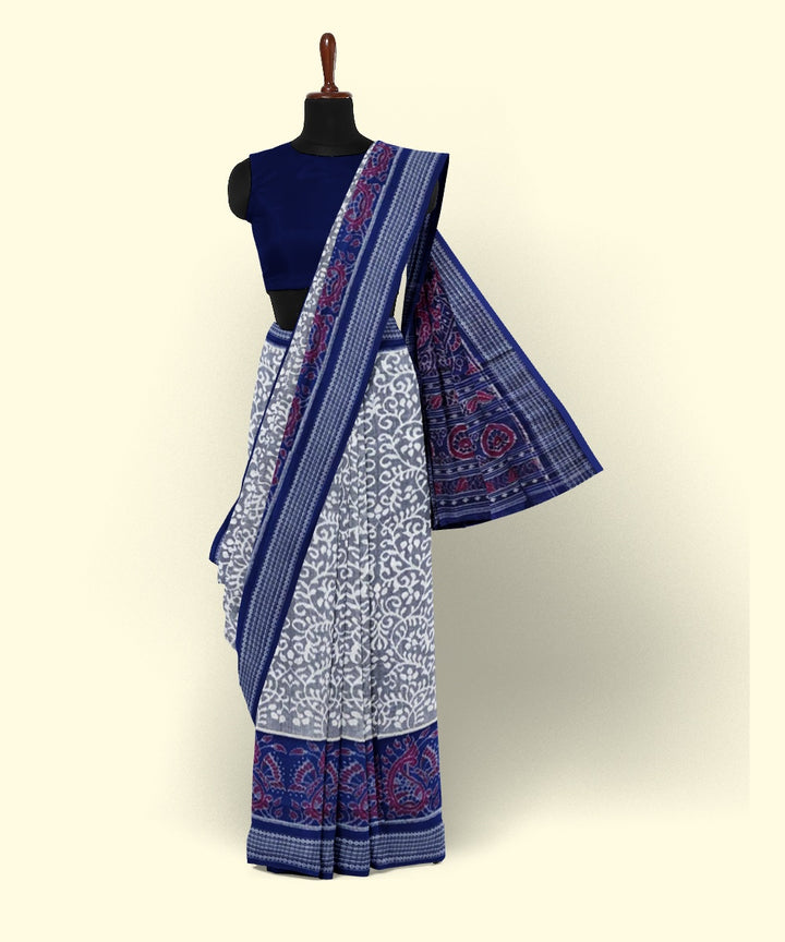 Grey blue cotton handloom sambalpuri saree