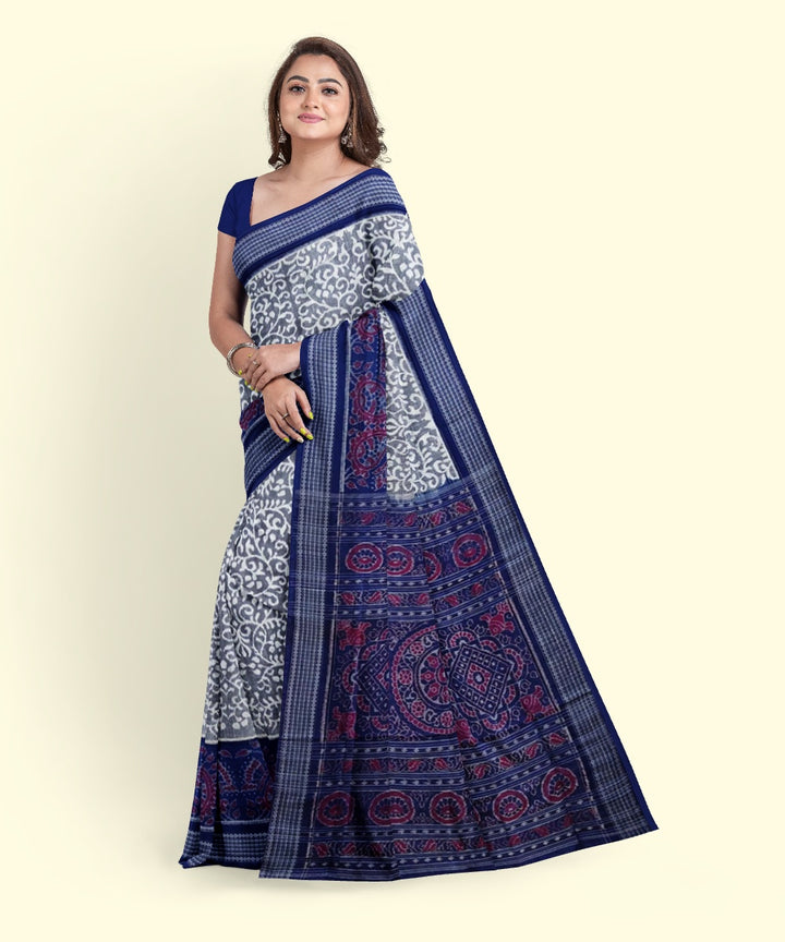 Grey blue cotton handloom sambalpuri saree