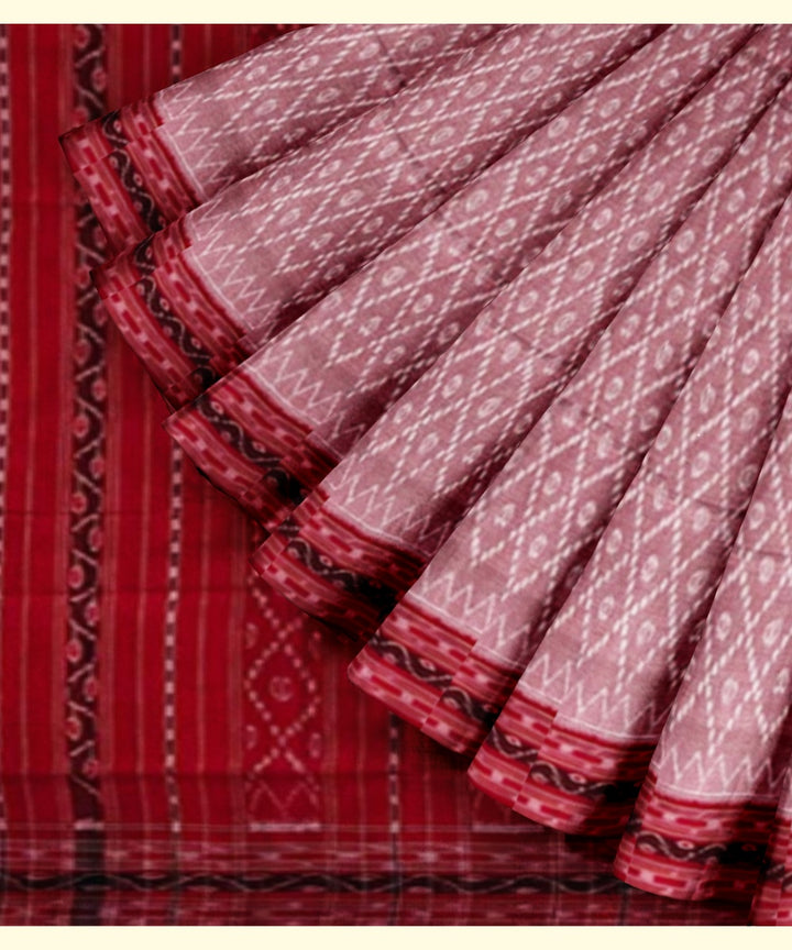 Grey red cotton handwoven sambalpuri saree