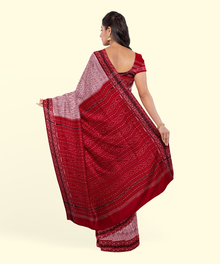 Grey red cotton handwoven sambalpuri saree
