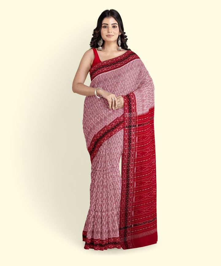 Grey red cotton handwoven sambalpuri saree