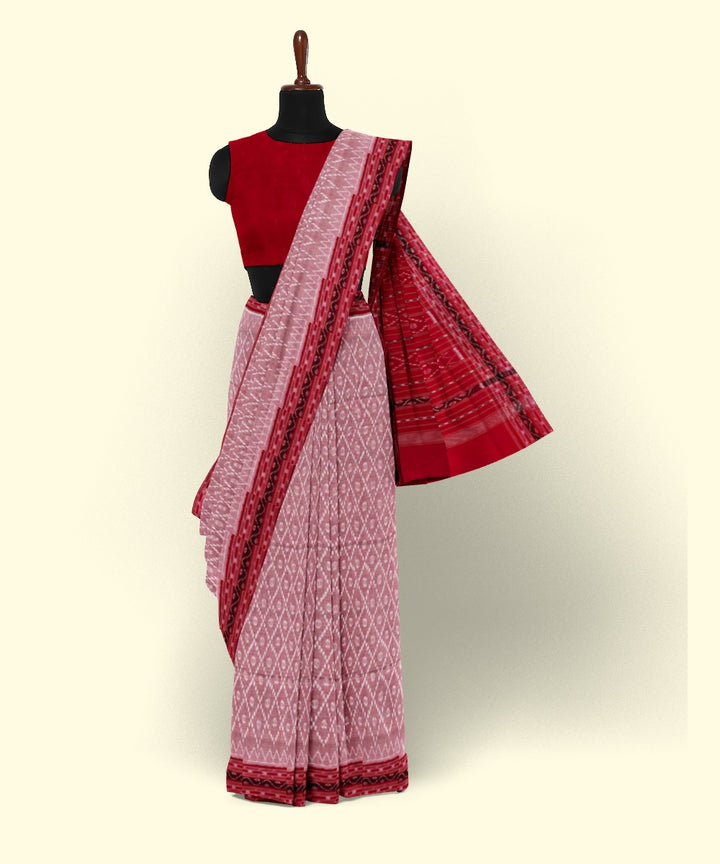 Grey red cotton handwoven sambalpuri saree