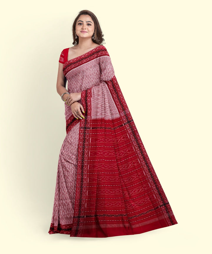 Grey red cotton handwoven sambalpuri saree