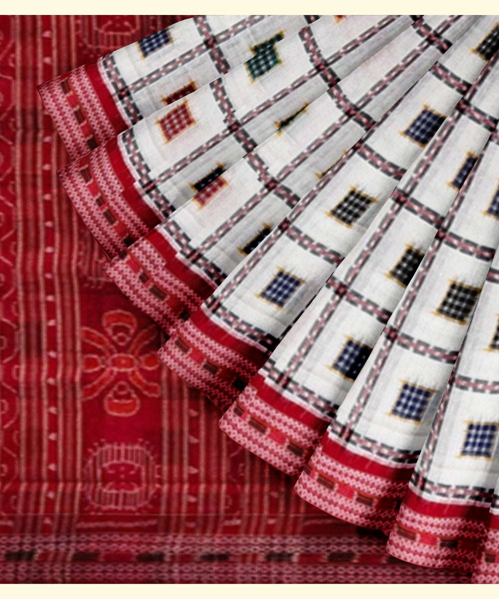 White red cotton handwoven sambalpuri saree