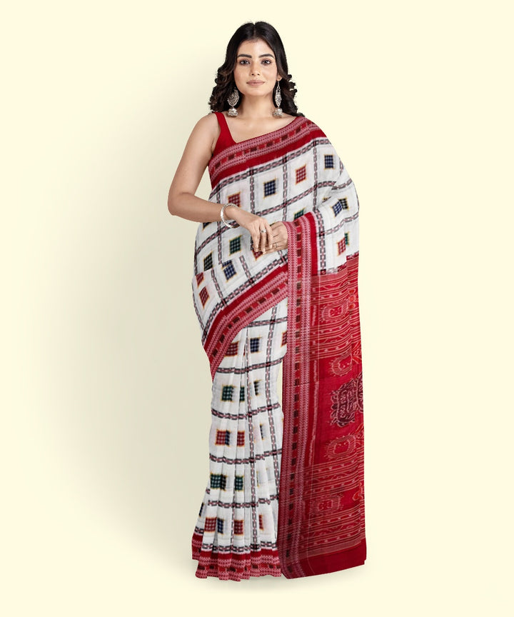 White red cotton handwoven sambalpuri saree