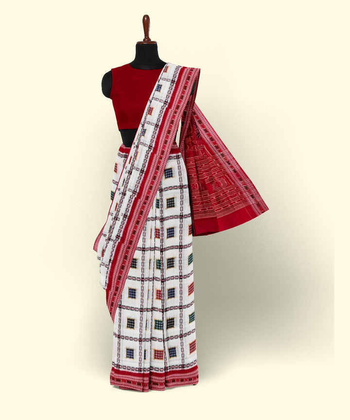 White red cotton handwoven sambalpuri saree