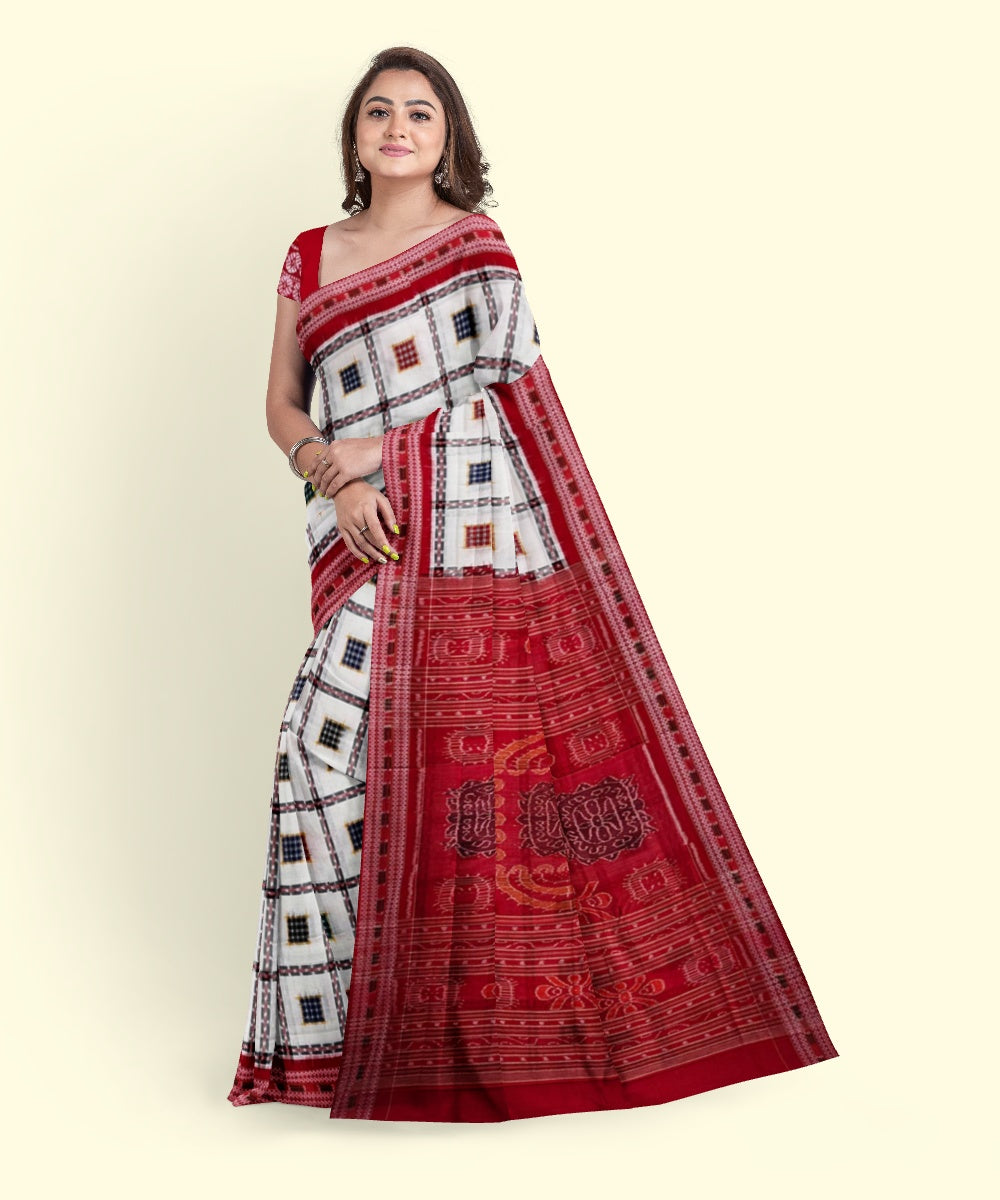 White red cotton handwoven sambalpuri saree