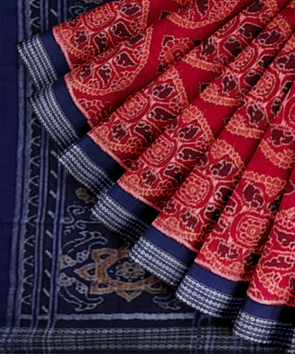 Red blue cotton handwoven sambalpuri saree