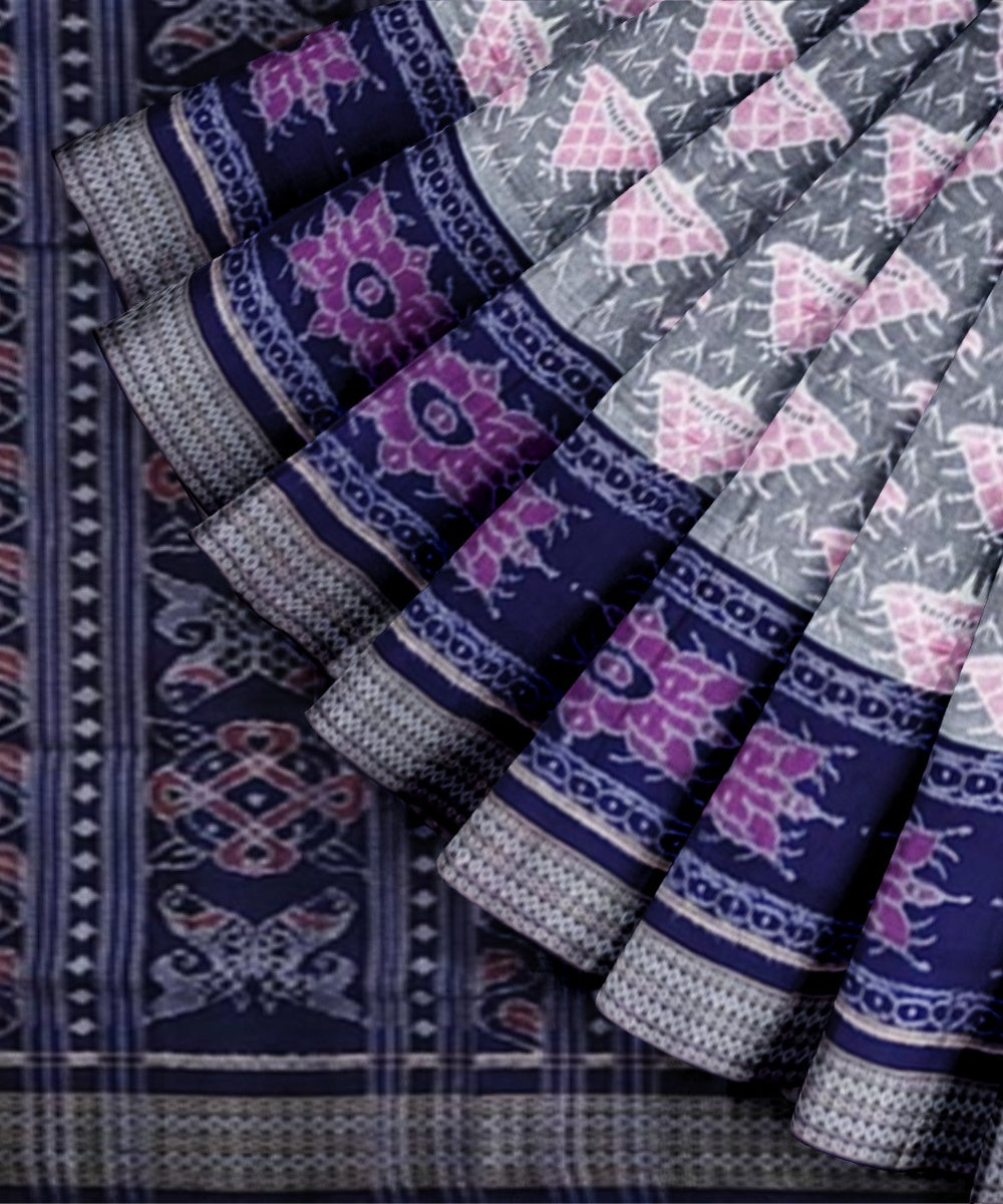 Grey dark blue cotton handwoven sambalpuri saree