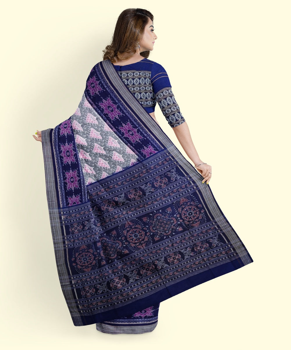 Grey dark blue cotton handwoven sambalpuri saree