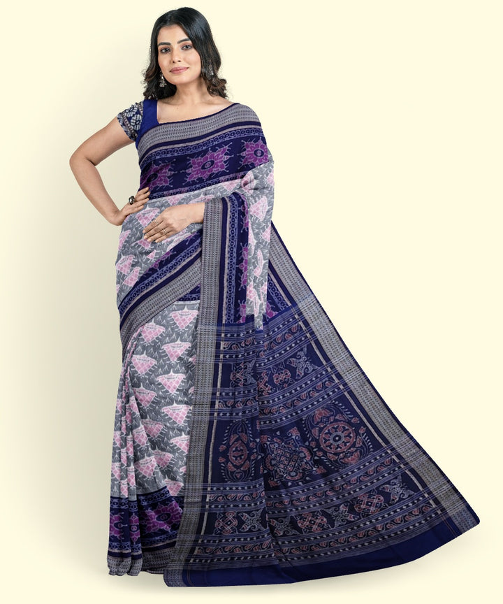 Grey dark blue cotton handwoven sambalpuri saree